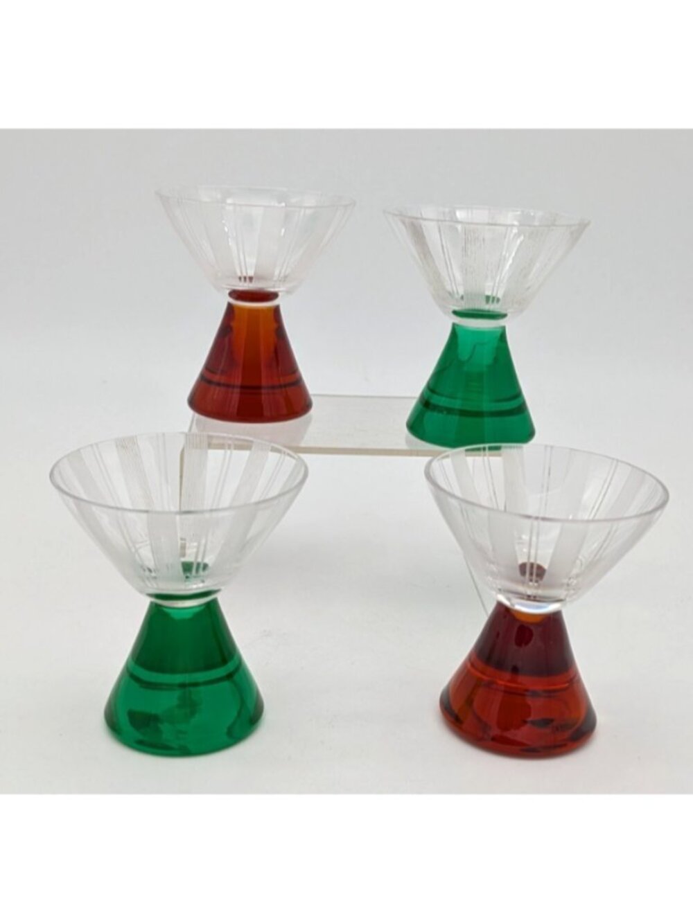 VINTAGE art deco 1930's 2 green & 2 brown? URANIUM glass FLARED CORDIAL GLASS